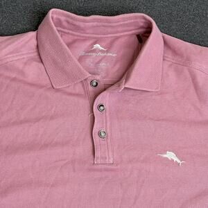Tommy Bahama Polo Shirt Mens Large Pink Pique 100% Cotton Marlin Logo Casual